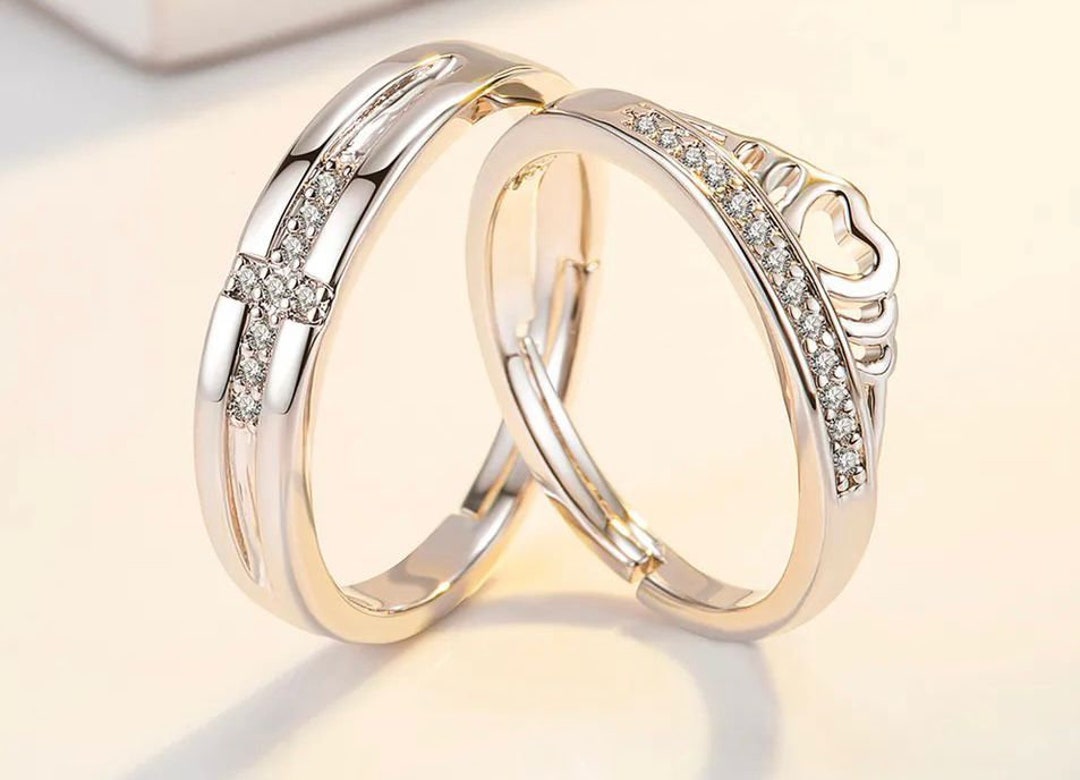 2Pcs Adjustable Engagement Wedding 925 Sterling Silver Couple Rings For  Women Men Female Male Love Heart Promise Finger Ring | Wish