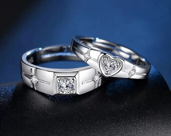 Le couple Eternity Love sonne pour lui et son | Anneaux de couple de cœur réglables | Sterling Romantic Heart Design | | de l’anneau de déclaration