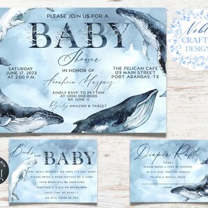 Editable Marine Baby Shower Invitation, Whale, Nautical Baby Shower set, Diaper Raffle, Book for Baby, Ocean, Summer, INSTANT DOWNLOAD