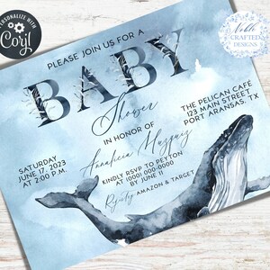 Editable Whale Baby Shower Invitation, Nautical Baby Shower Invitation, Diaper Raffle, Books for Baby, Ocean, Summer, INSTANT DOWNLOAD