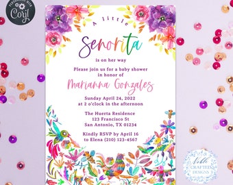 Fiesta Senorita Baby Shower Invitation, Floral Editable Template (Digital Download)