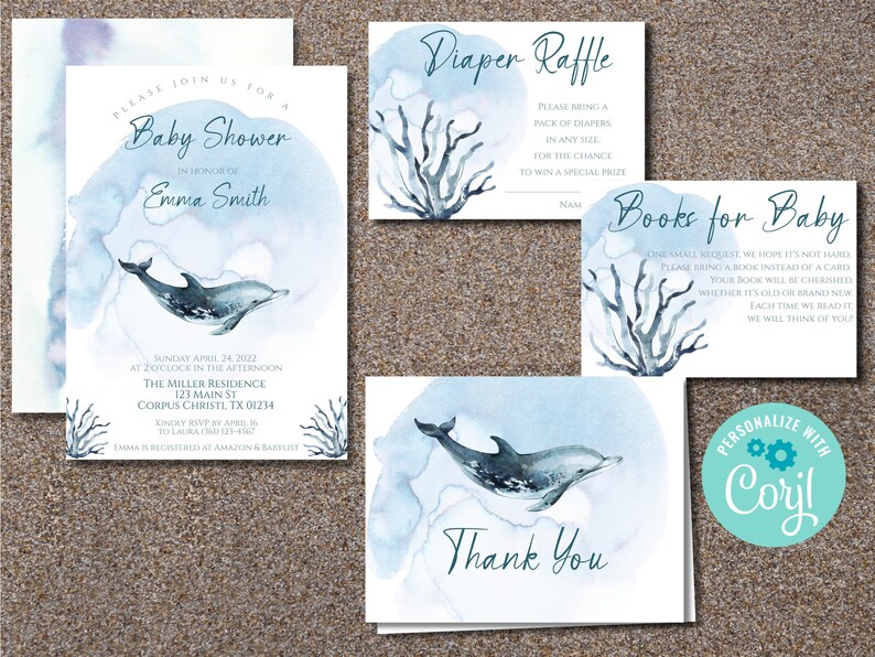 EDITABLE Ocean theme Baby Shower Invitation Dolphin Baby Shower Invitation Under the Sea Printable Template Instant Download