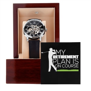 Orologio regalo per la pensione con divertente biglietto con messaggio di golf / Il mio piano pensionistico è in corso