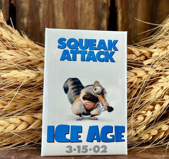 Vintage Ice Age “Squeak Attack” Pin Back Button: … - image 1