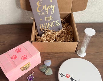 Pet Loss Pause Box — Comfortcadeau voor rouwende baasjes — Handgemaakte aandenkendoos met onderzetter met pootafdruk