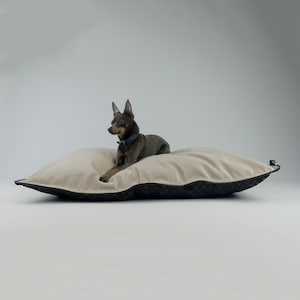 Scuff Tough Handmade Personalised Dog Bed Cushion Adjustable Removable Cover Easy Clean Gift for Dog Lover Dog Owner Bed - Soft Beige