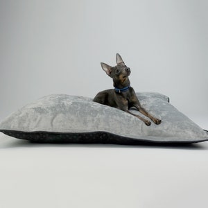 Scuff Tough Handmade Personalised Dog Bed Cushion Adjustable Removable Cover Easy Clean Gift for Dog Lover Dog Owner Bed - Grey