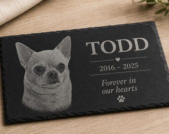 Placa conmemorativa personalizada de pizarra para perros y gatos con foto – Lápida personalizada grabada con láser para mascotas, recuerdo para quienes perdieron a su mascota, regalo de piedra conmemorativa para el jardín