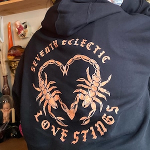 LOVE STINGS Pull Over Hoodie | American Traditional Inspired Design | Scorpion Sweatshirt | Old English | Alternative Fashion |