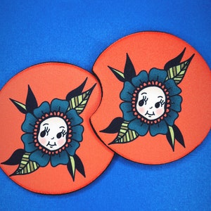 Kewpie Doll Car Coasters | Set of TWO | Traditional Tattoo Flash Cup Holder Decor | Car Accessories |