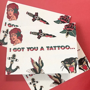 I Got You a Tattoo + Greeting Card | American Traditional Tattoo Flash | 7x5 Card with Inside Joke | Birthday, Christmas, Just Because |