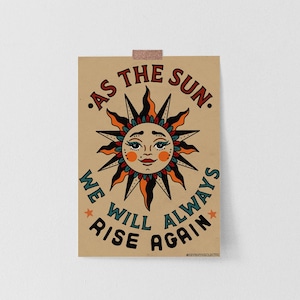 American Traditional Sun Cardstock Print | Traditional Tattoo Flash Wall Decor | 5x7 matte art print | Motivational Art | UNFRAMED |