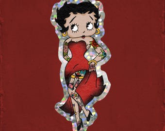 Betty Boop Glitter Sticker | American Traditional Tattoo Stickers | Glitter Waterproof Betty Sticker | Kindle Sticker | Vintage Sticker |