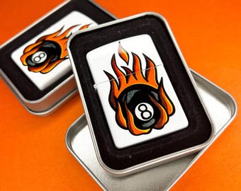Traditional 8 Ball Flip Top Lighter | Tattoo Flash Zippo Lighter | Gift for him | American Traditional Tattoo Inspired |