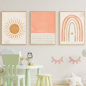 Sunshine & Rainbow Set of 3 Prints, Nursery Decor, Nursery Print, Kids Room Wall Art, Art Print, Rainbow Print, Set of 3 Kids Room Prints