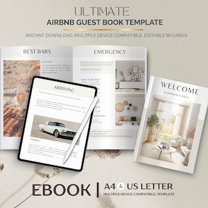 Airbnb Guest Welcome Book Template, Editable Host Binder, Vacation Rental Guide Canva Template, Printable Welcome Packet for Guests