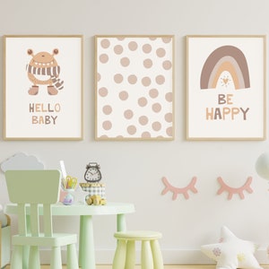 Neutral Set of 3 Prints, Nordic Nursery Decor, Adventure Nursery, Kids Room Wall Art, Art Print, Rainbow Print, Set of 3 Kids Room Prints