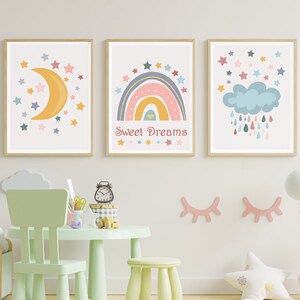 Set of 3 Prints, Nordic Nursery Decor, Adventure Nursery, Kids Room Wall Art, Sunshine Print, Rainbow Print, Set of 3 Kids Room Prints