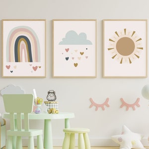 Boho Neutral Set of 3 Prints, Nordic Nursery Decor, Nursery Print, Kids Room Wall Art, Art Print, Rainbow Print, Set of 3 Kids Room Prints