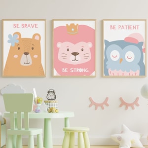 Cute Jungle Animals Set of 3 Prints, Nursery Decor, Nursery Print, Kids Room Wall Art, Art Print, Rainbow Print, Set of 3 Kids Room Prints
