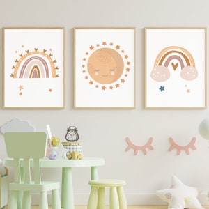 Sunshine & Rainbow Set of 3 Prints, Nursery Decor, Nursery Print, Kids Room Wall Art, Art Print, Rainbow Print, Set of 3 Kids Room Prints