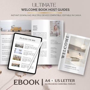 Welcome Book Template for guest, Editable Host Binder, Vacation Rental Guide Canva Template, Printable Welcome Packet for Guests
