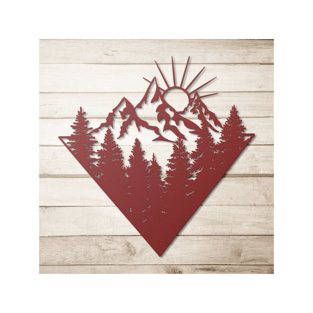 Mountain Sunrise Metal Wall Art Boho Mountains and Trees - Etsy