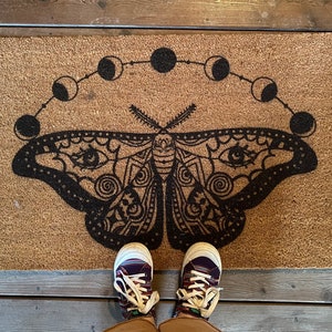 Moth Moon Phases Outdoor Mat • Mystical Butterfly Doormat 36x24