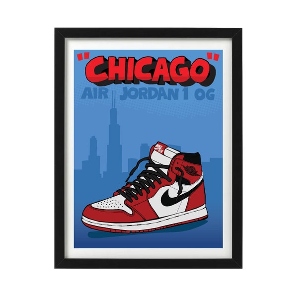 Chicago Air Jordan 1 OG Retro Poster Wall Art Illustration DIGITAL DOWNLOAD