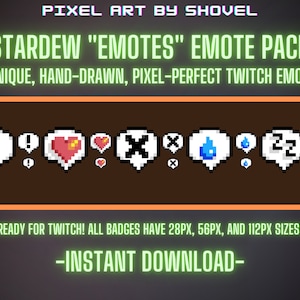 Stardew Valley &quot;Emotes&quot; Twitch Emotes! Pixel Art Heart, !, X, Tear/Sweat, and ZZZ Emotes!