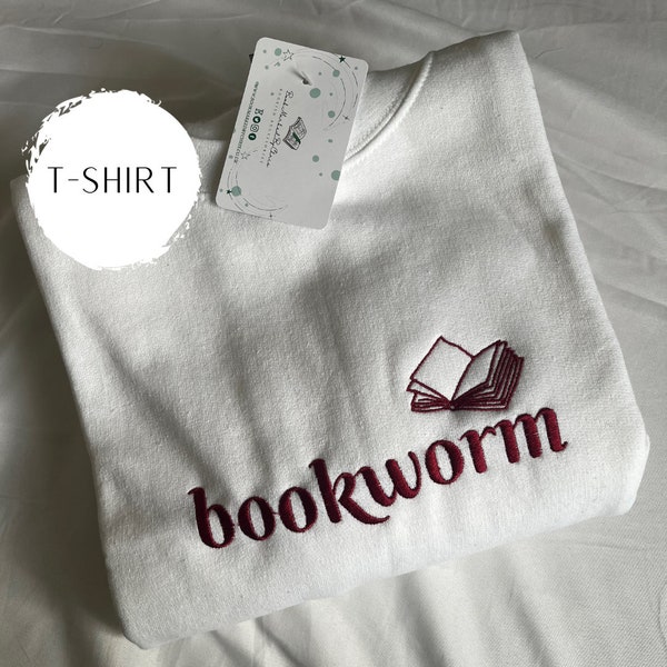 T-Shirt - Bookworm Embroidered T-shirt //Bookish Gifts, Bookish Merch, Embroidered Jumper, booklover gift