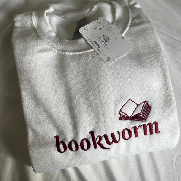Bookworm Embroidered Sweatshirt//Bookish Gifts, Bookish Merch, Embroidered Jumper, booklover gift