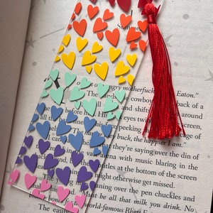 Rainbow Hearts bookmark// Cute Bookmarks, Book Lover Gift, Bookworm gift, Reader Gift, Unique Bookmark