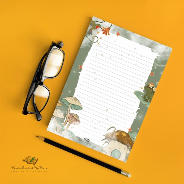 Mushroom Notepad //Frog, Mother Nature Art, Bird, Lined Notepad, Cute Desk Pad, Frog Art Print, Cute Notepads, Nature Lover Gift, a5 Notepad