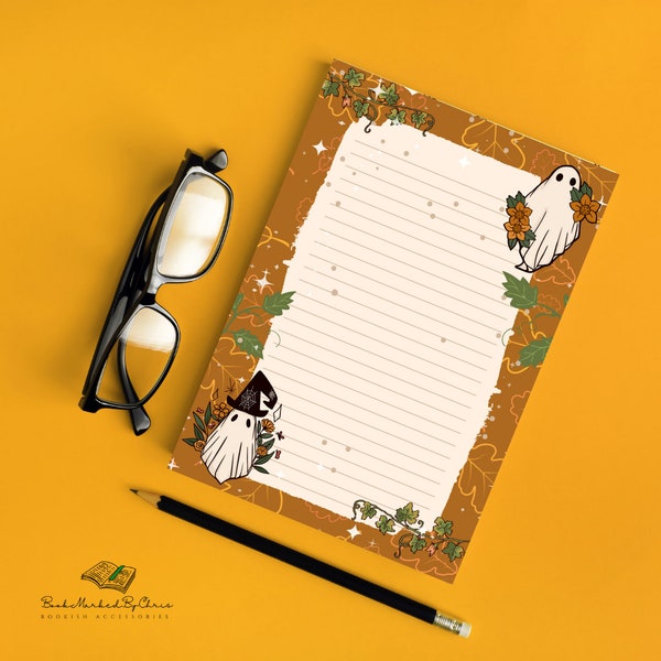 Autumn Ghosts, Notepad //Stationary, Autumn Planner, Cute Desk Pad, Cute Stationary, Cute Notepads, Autumn Leaves Designs