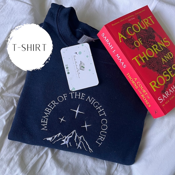 Camiseta bordada de Night Court // Acotar,Bookish,Bookish Gifts,Sarah J Maas,Acotar Merch,Bookish Merch,Sudadera Velaris,Jersey bordado