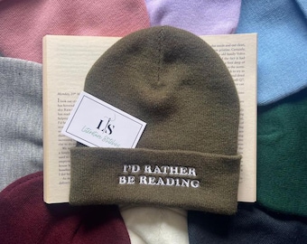 I’d rather be reading hat// Bookish Beanie, Embroidered Beanie, Bookish hat, Booklover gift, reader gift