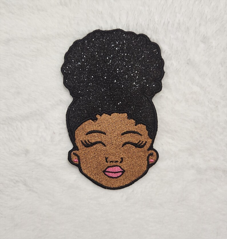 Black Girl Iron on Patch, Embroidered Afro Puff Patch, Black Girl Magic ...