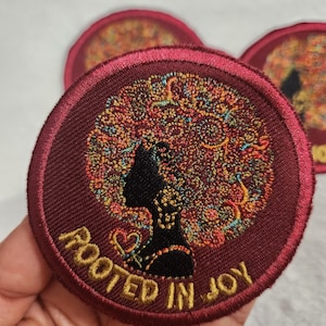 Rooted in Joy Iron on Patch, Colorful Afro Embroidered Patch