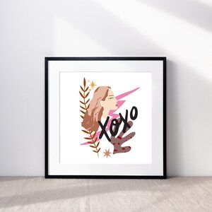 XOXO Woman Print | Abstract BOHO Feminine Wall Art | Red Pink Pastel Love Decor | Instant Download Printable