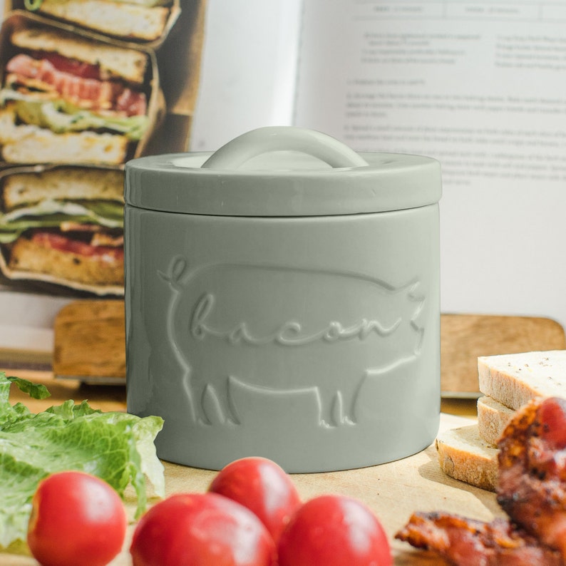 Ceramic Bacon Grease Container With Strainer 2 Color Options Etsy