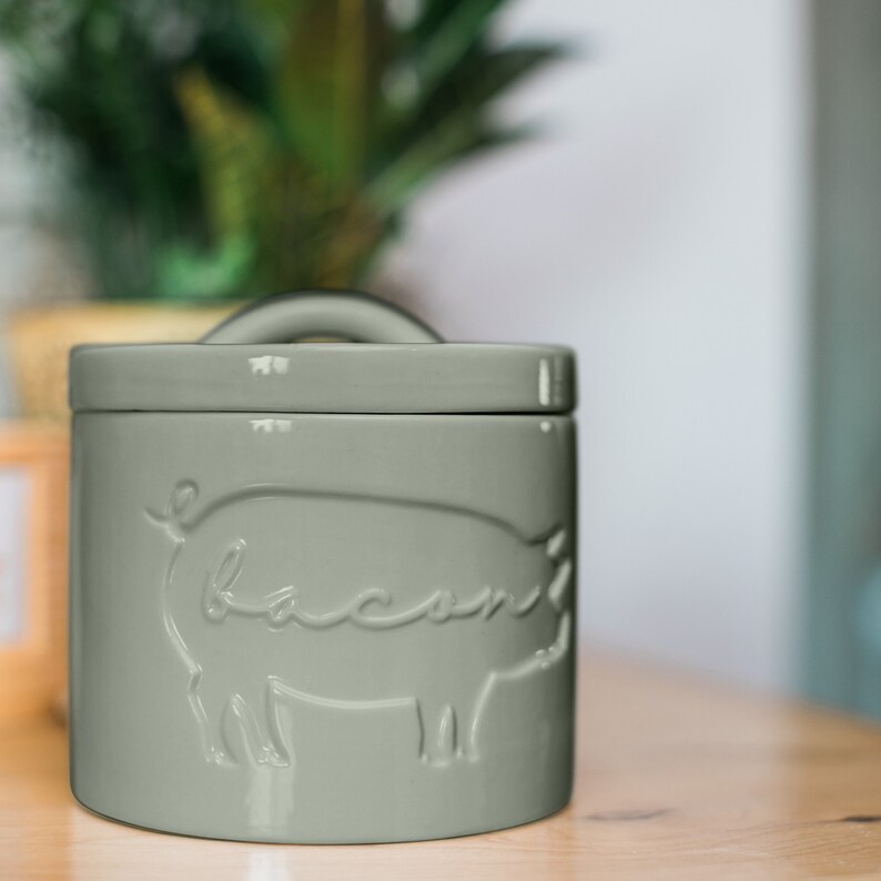 Ceramic Bacon Grease Container With Strainer Stone Sage Etsy