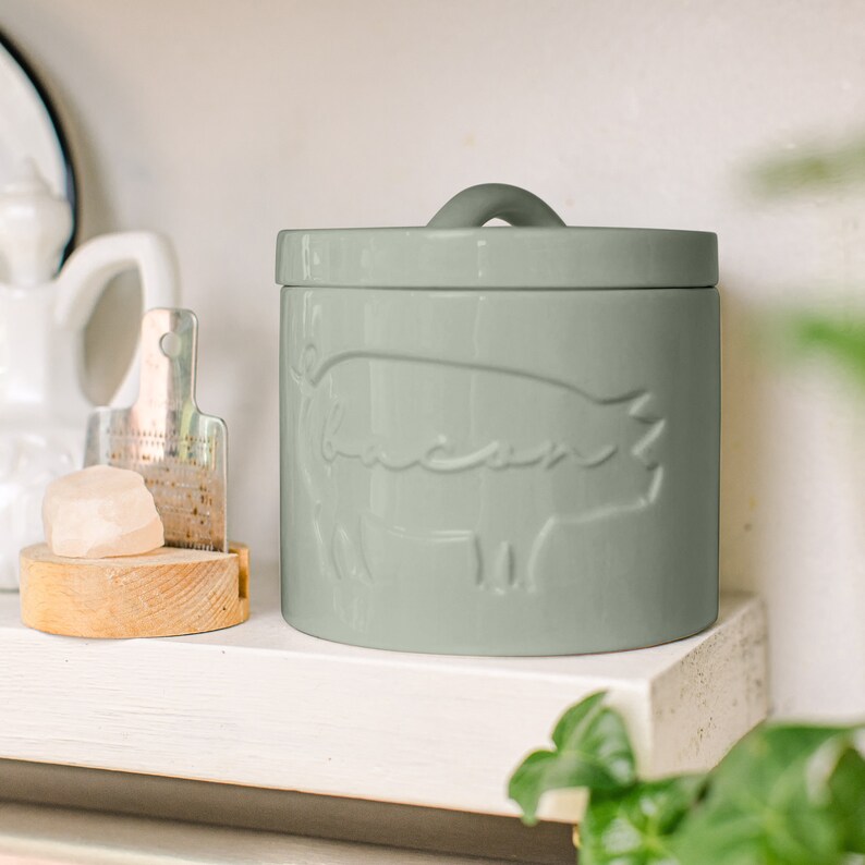 Ceramic Bacon Grease Container With Strainer Stone Sage Etsy