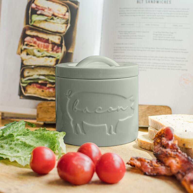 Ceramic Bacon Grease Container With Strainer Stone Sage Etsy