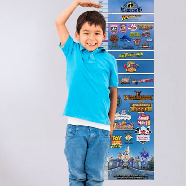 Disneyland and Disney California Adventure Ride Height Requirements Poster and Growth Chart Waterproof & Tear Resistant FREE SHIPPING!!!