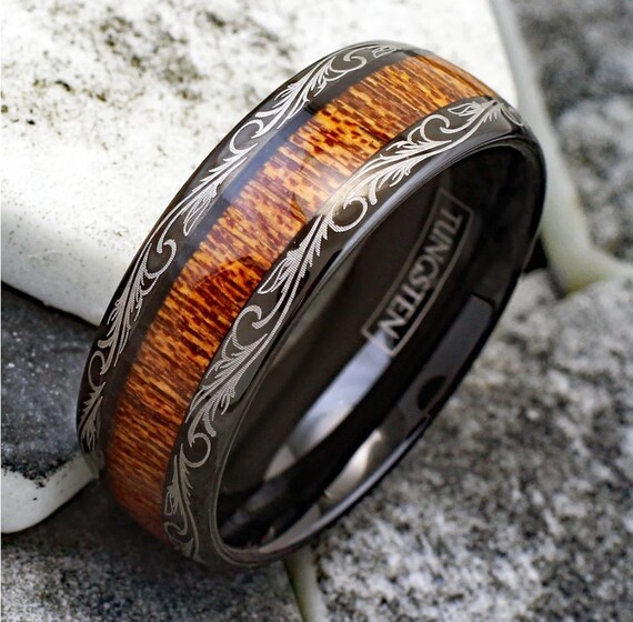 Wood grain tungsten on sale ring