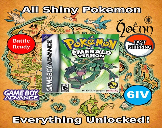 Unlocked Pokemon Emerald Complete Shiny Pokedex Max Items GBA 