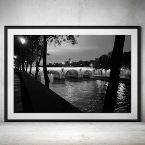 Pont Marie Bridge Print – Paris Night Photography, Black and White Cityscape, Seine River Art, Parisian Bridges
