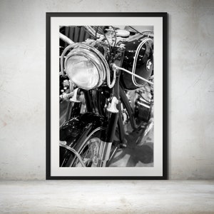 Vintage 1962 BMW R60/2 Motorcycle Front End Close-Up - Black and White Art Print, Classic Motorcycle Photography, Vintage BMW Art Home Decor