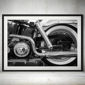 1958 Harley-Davidson FL Duo-Glide Black and White Motorcycle Print – Classic Harley Wall Art, Retro Biker Decor, Motorcycle Photography